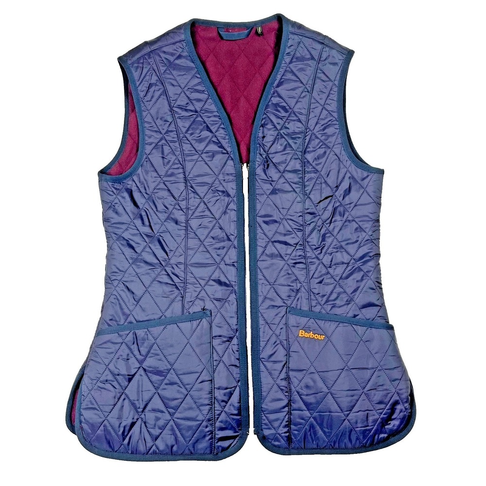Barbour Betty Quilted Vest Womens 6 Navy Blue Fleece Lined Gilet LLI0003 NY91